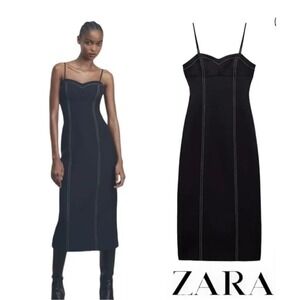 Zara Sweetheart Corset Midi Dress with contrast topstitching Size Large